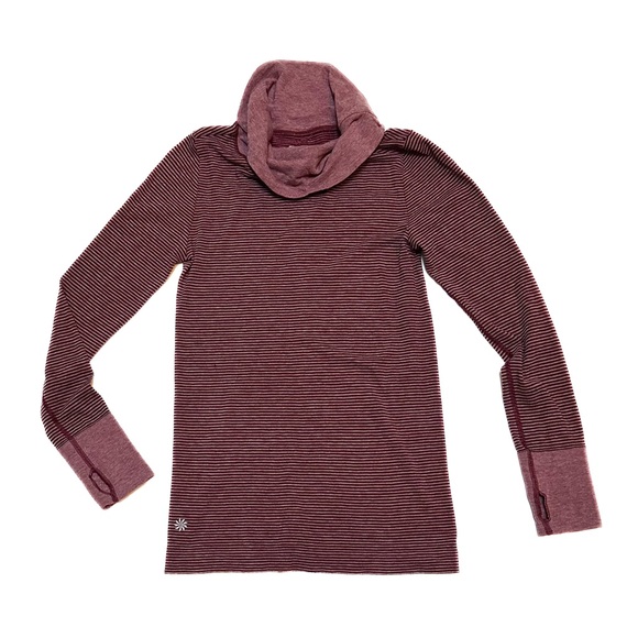 Athleta Wool Blend Base Layer Burgundy Stripe Cowl Neck Long Sleeve Sweater - Picture 1 of 8